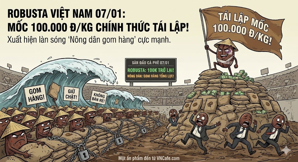 Robusta Việt Nam ngày 07/01: Mốc 100.000 đ/kg chính thức tái lập, Xuất hiện làn sóng 